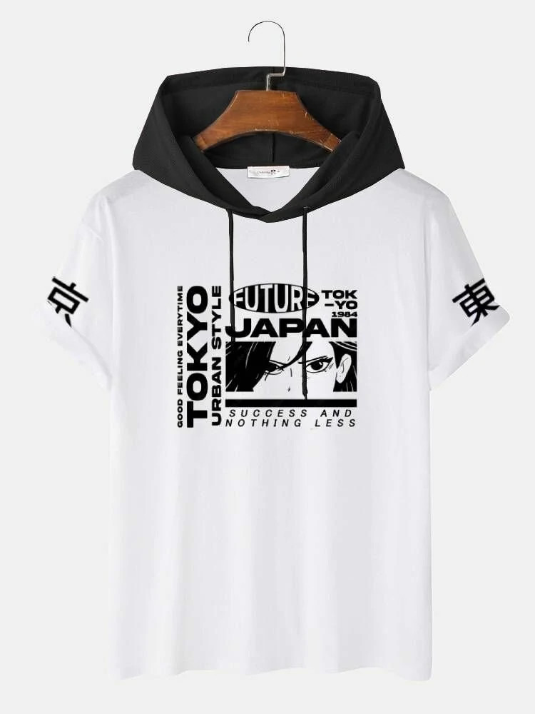 Fifth Avenue Graphic Text Print MIFT445 Hooded ROKA T-Shirt - White Black