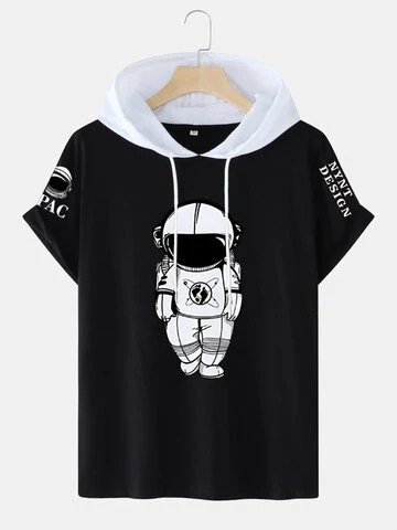 Fifth Avenue Astronaut Print MIFT448 Hooded ROKA T-Shirt - Black White