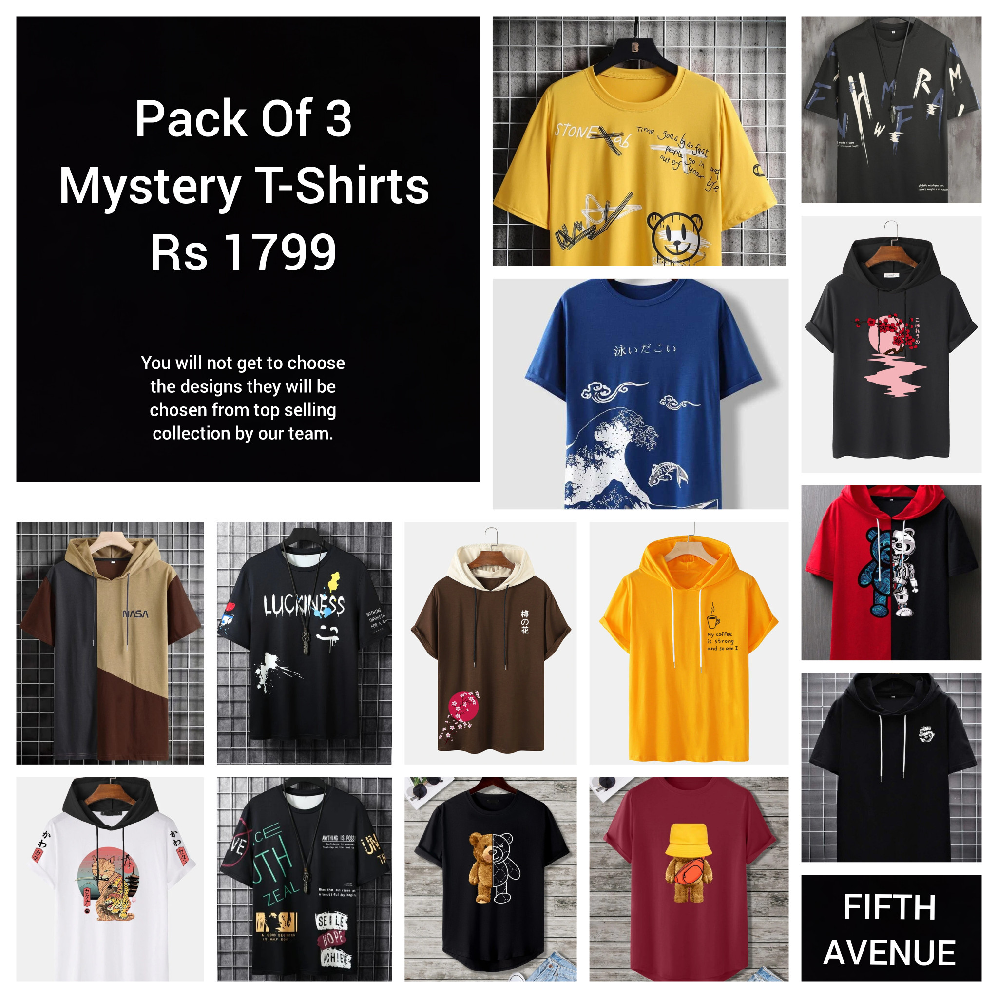 Fifth Avenue Stickers Pack of 3 Men's Mystery T-Shirt FAMEMYST1
