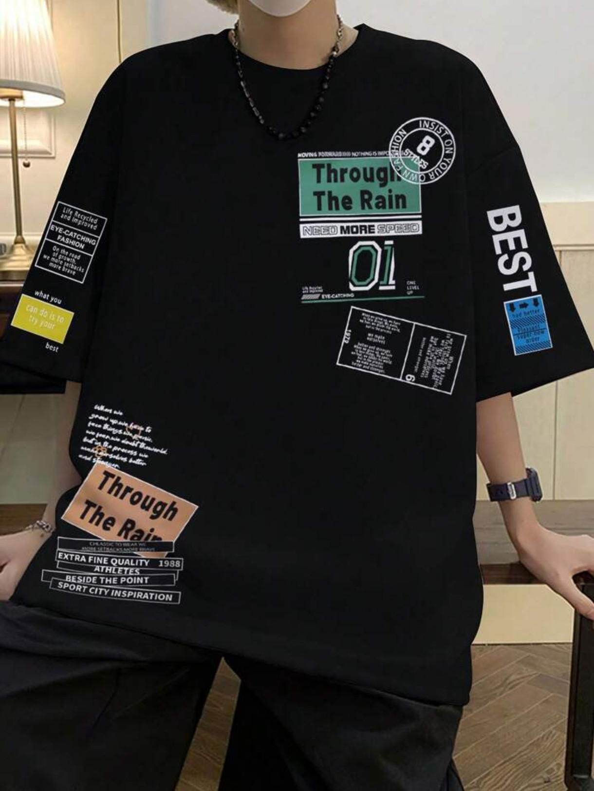 Nine Zero Stickers Printed NZMT1 T-Shirt - Black