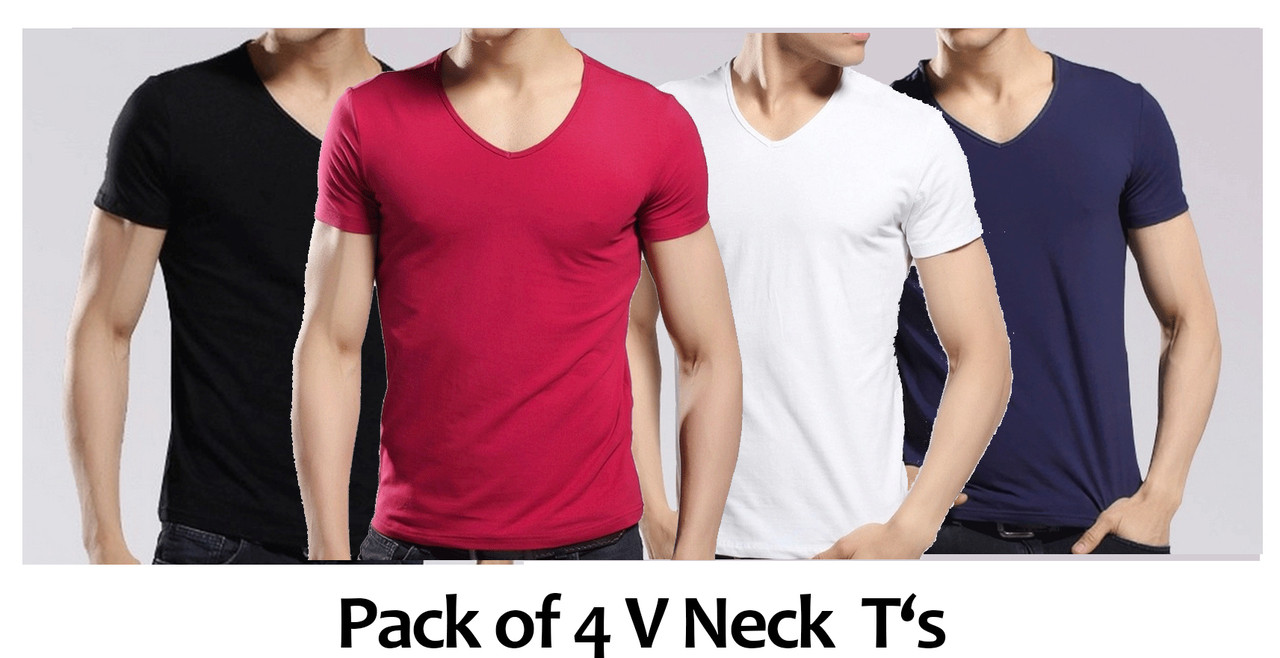 Pack of 4 V Neck T Shirts By Tee Tall