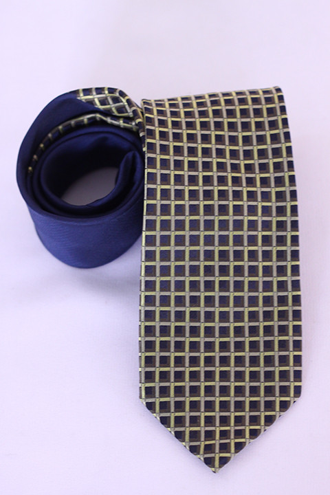 Tayyab Bombal Men's Navy Blue Yellow Necktie