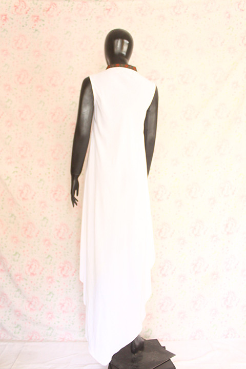 White Sleeveless Silk Lawn Top by Marvi