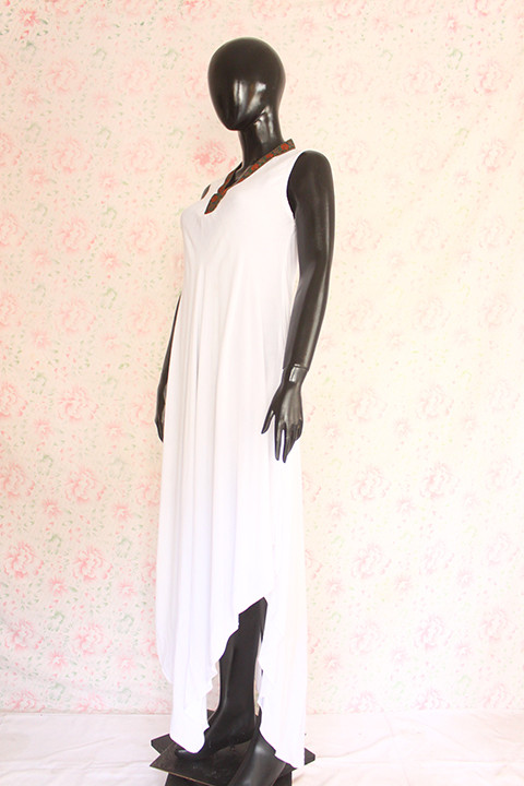 White Sleeveless Silk Lawn Top by Marvi