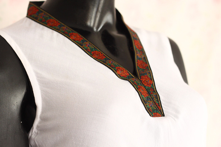 White Sleeveless Silk Lawn Top by Marvi