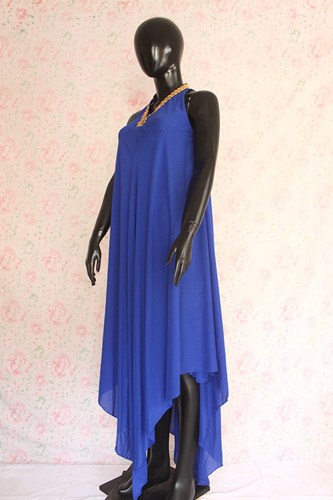 Blue Sleeveless Silk Lawn Top by Marvi