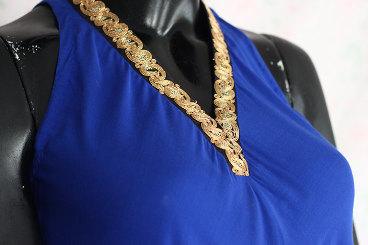 Blue Sleeveless Silk Lawn Top by Marvi