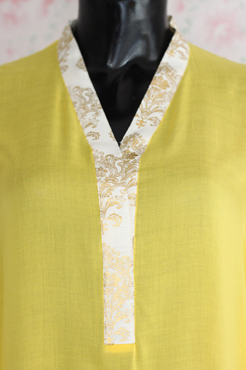 Yellow Silk Lawn Top by Marvi