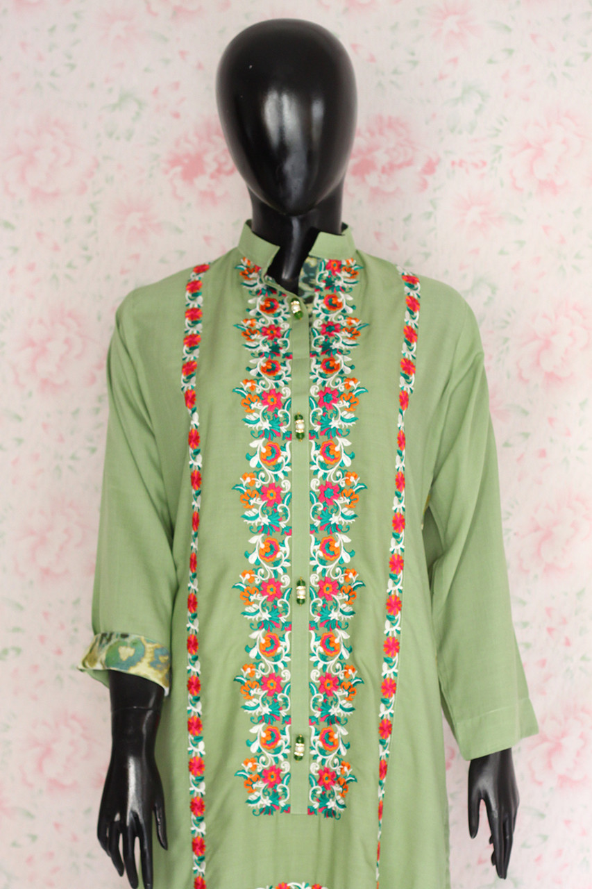 Lime-Green Silk Lawn Shirt By Marjan
