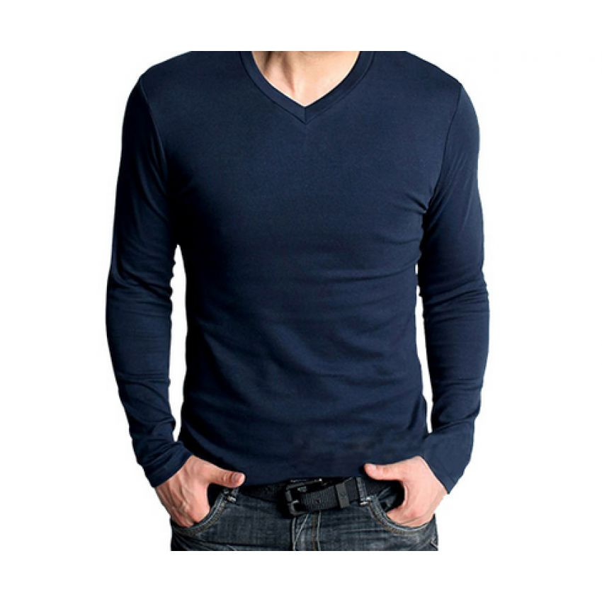 Long Sleeves Navy Blue V Neck T-Shirts By Tee Tall