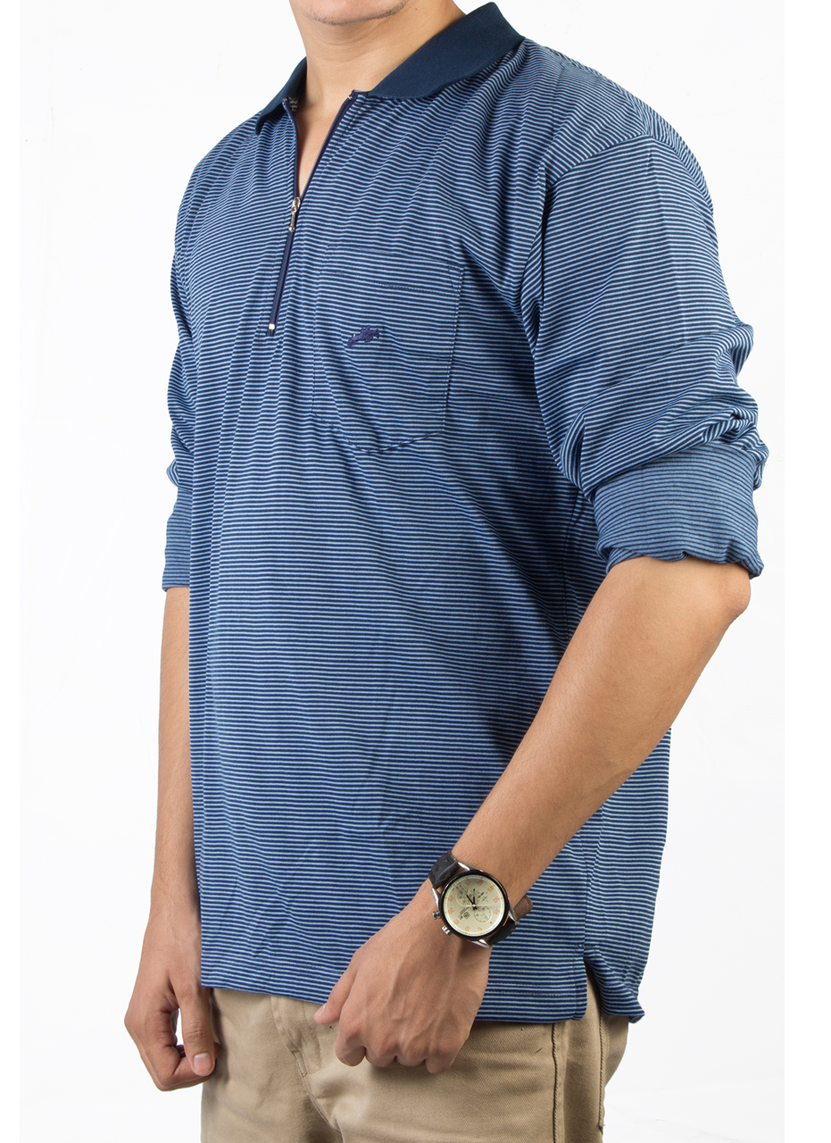 Blue Full Sleeve Polo by Oxford Garments