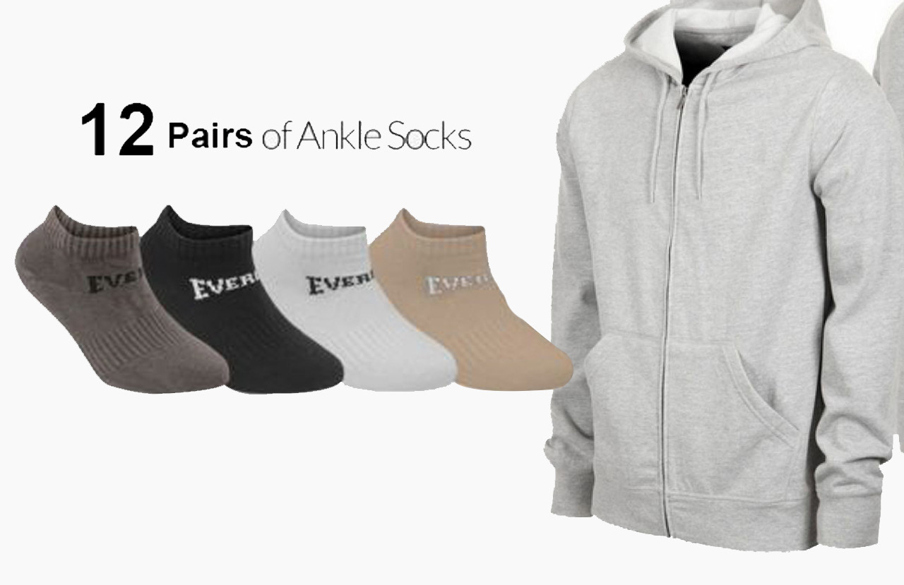Heather Grey Premium Hoodie & 12 Pairs Ankle Socks by Tee Tall