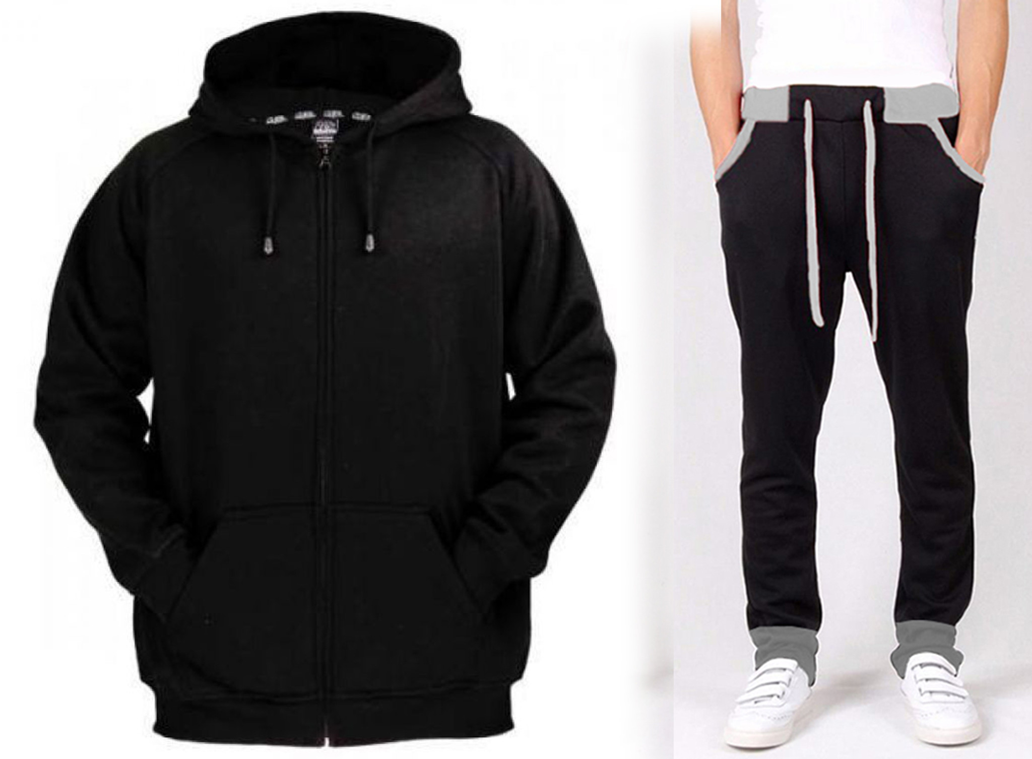 black hoodie and sweatpants