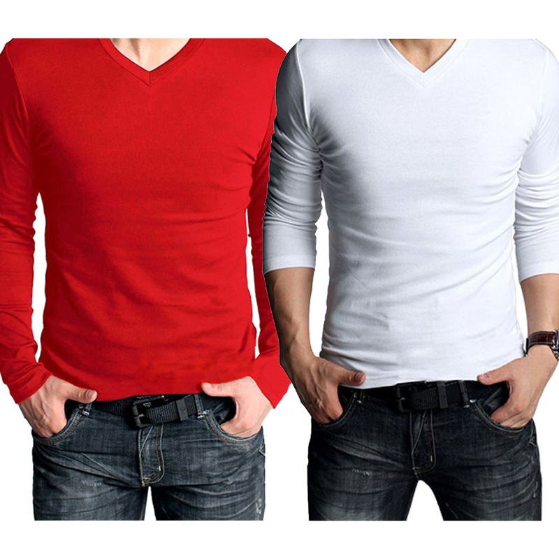Pack of Red and White V Neck Full Sleeve T-Shirts