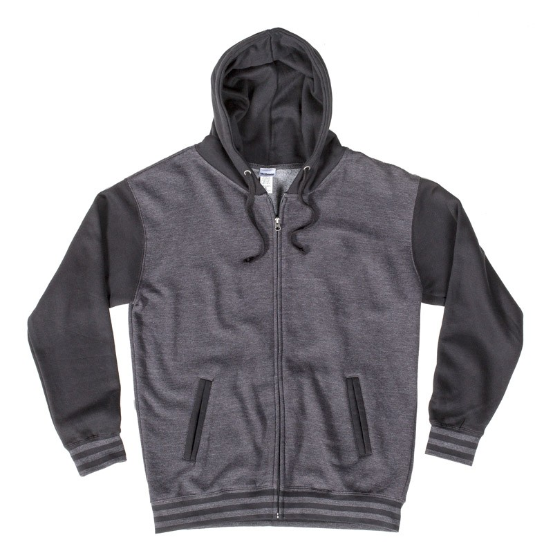 Varsity Hoodie by Rush With Fleece Lining - Charcoal
