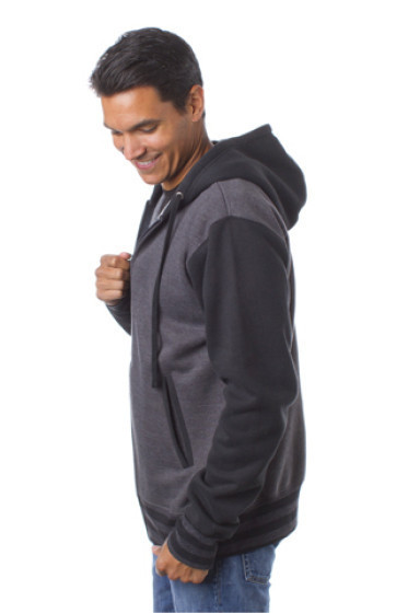 Varsity Hoodie by Rush With Fleece Lining - Charcoal