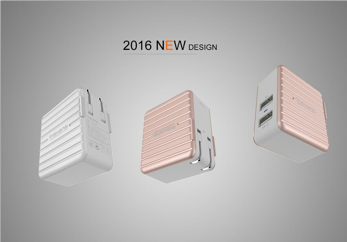 fshang 3.4A Dual USB Wall Quick Charger - Gold