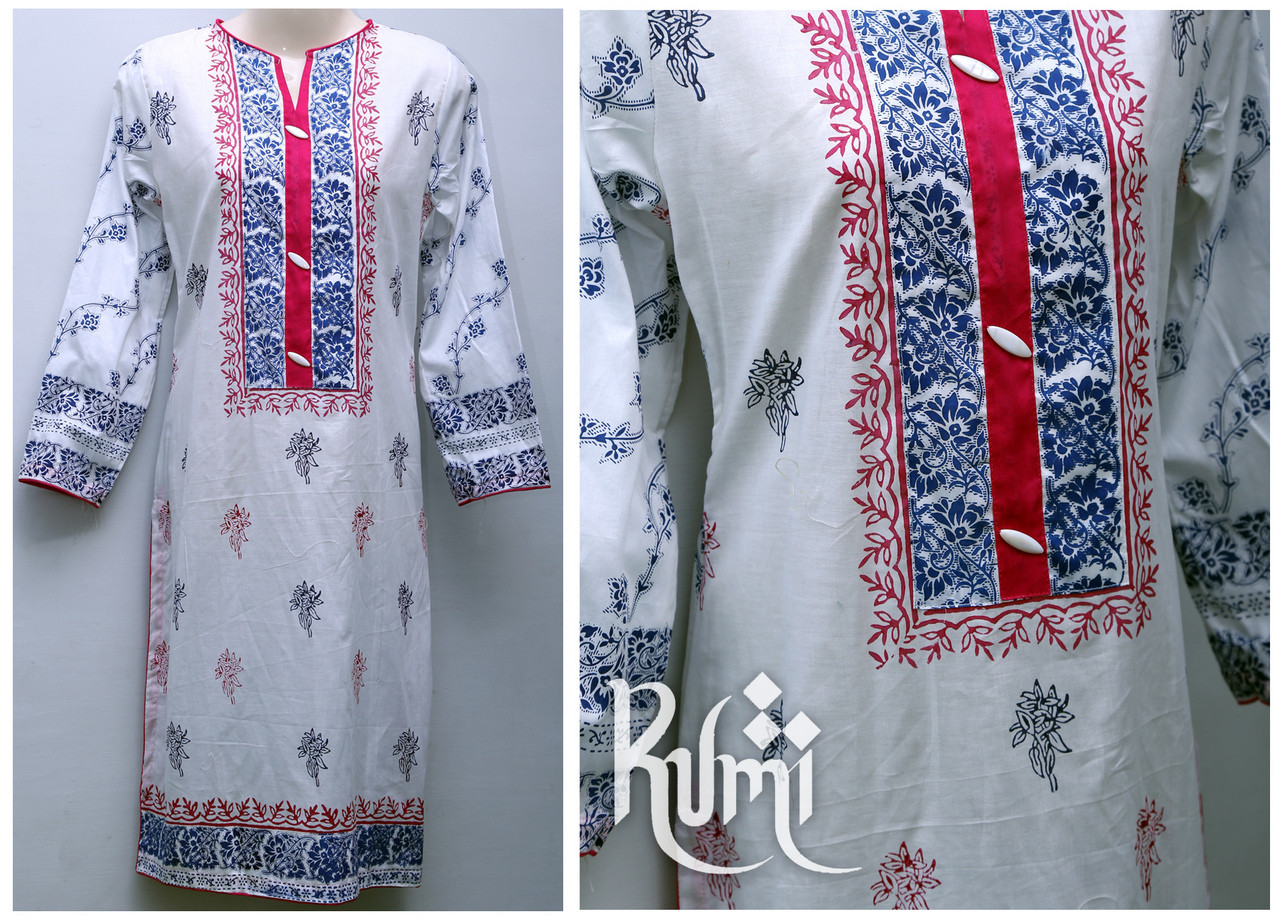 Blue and Red Vines Stitched Kurti by Rumi