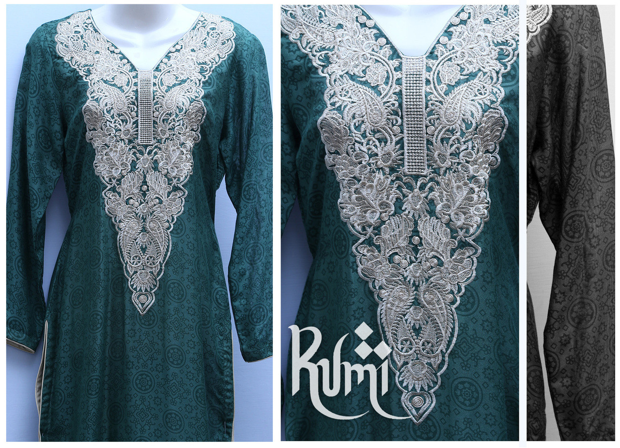 Green Ornamental Stitched Kurti by Rumi