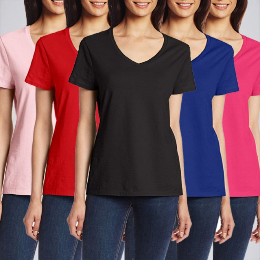 Pack of 5 V-Neck T-Shirts For Her by Tee Tall