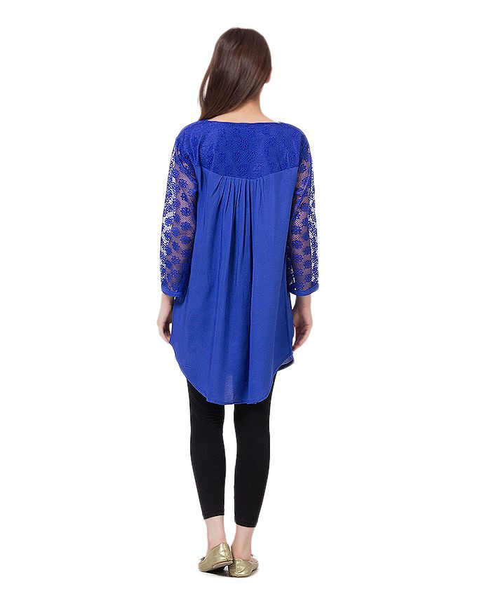 Royal Blue Cotton and Net Top For Women by Tee Tall