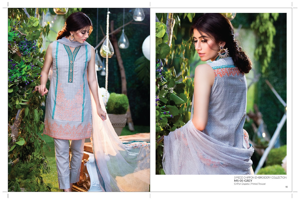 AlKaram Mid Summer 3 Piece Embroidered Chiffon MS-05-Grey