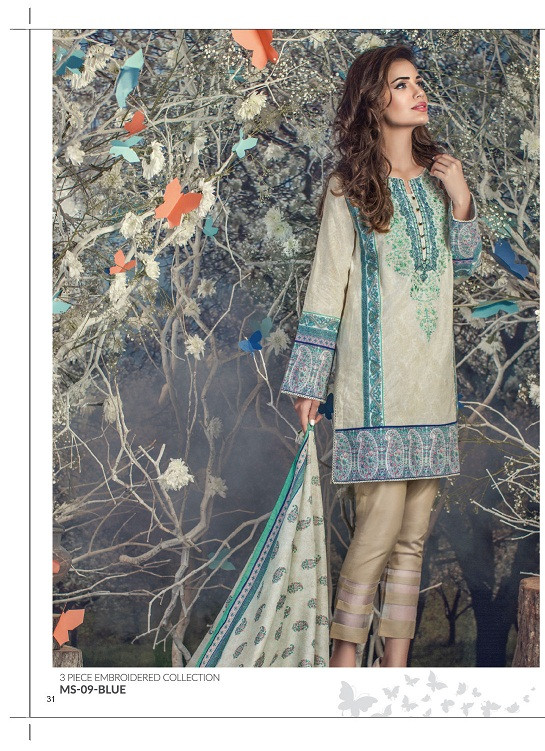 AlKaram Mid Summer Printed 3 Piece Embroidered MS-09-Blue