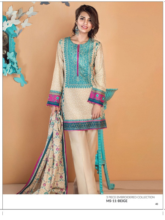 AlKaram Mid Summer Printed 3 Piece Embroidered MS-11-Beige