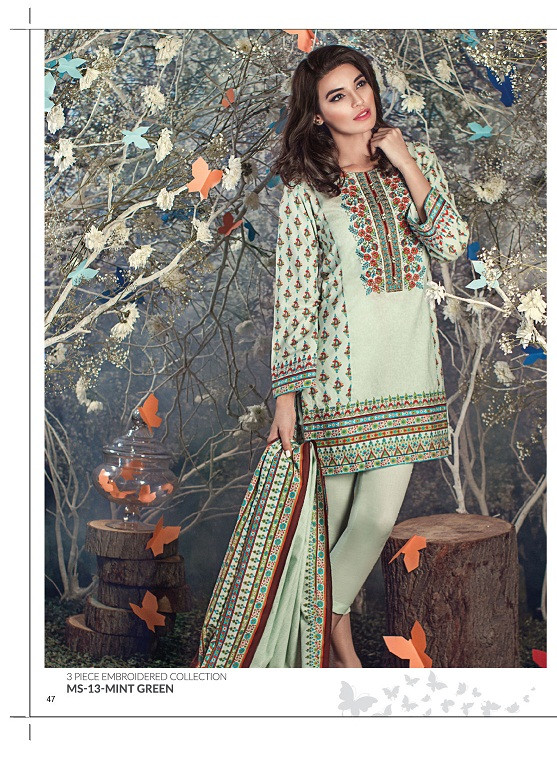 AlKaram Mid Summer Printed 3 Piece Embroidered MS-13-MintGreen