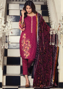 Majestic Horizon 3 Piece Silk Velvet Dupatta Collection - 05-MAROON