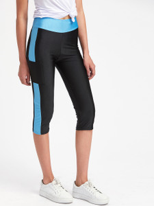 Fifth Avenue Color Block Pocket Capri Leggings - Black and Blue