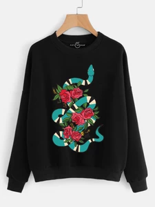 Fifth Avenue Floral Snakes Printed Sweatshirt - Black