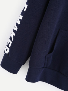 Fifth Avenue Trouble Maker Sleeve Print Hoodie - Navy Blue
