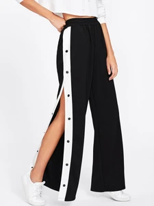 Fifth Avenue Women's Roma Snap Button Active Track Pants - Black and White