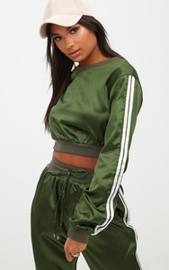 Fifth Avenue Satin Sleeve Striped Crop Top - Green