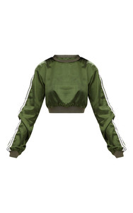 Fifth Avenue Satin Sleeve Striped Crop Top - Green