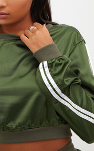 Fifth Avenue Satin Sleeve Striped Crop Top - Green