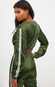 Fifth Avenue Satin Sleeve Striped Crop Top - Green