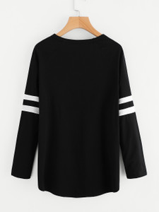 Fifth Avenue Women's NAZA Full Sleeve Striped T-Shirt - Black