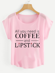 Fifth Avenue Women's Coffee and Lipstick All You Need Printed Dolman T-Shirt - Pink