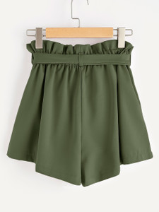 Fifth Avenue Women's Frill Waist Georgette Shorts - Green