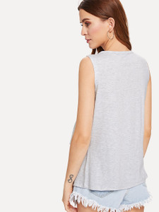 Fifth Avenue Women's  RTTT Front Flounce Sleeveless T-Shirt - Grey