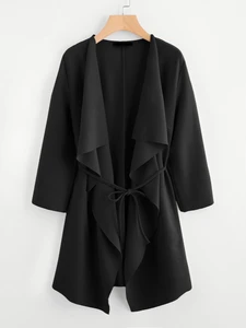 Fifth Avenue Women's ANNA Waterfall Front Self Tie Kimono - Black