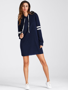 Fifth Avenue NIPK Striped Hoodie Dress - Navy Blue