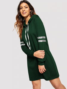 Fifth Avenue LNA35 Sleeve Sequin Striped Long Hoodie - Green