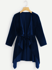 Fifth Avenue Women's VNNV Velvet Waterfall Front Self Tie Kimono - Blue