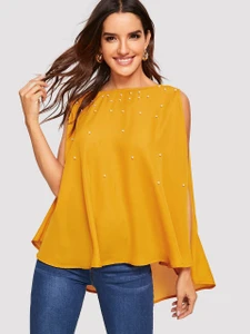 Fifth Avenue Women's Cape Sleeve Beaded Blouse UVA1107 - Mustard