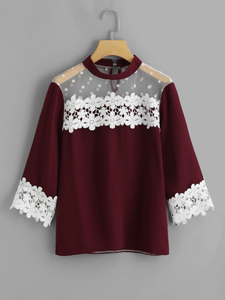 Fifth Avenue Dot Mesh and Lace Blouse UVA1166 - Maroon and White
