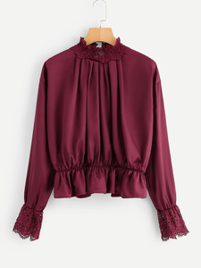 Fifth Avenue Women's UVA1185 Lace Sleeve and Neck Blouse - Maroon
