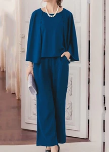 Fifth Avenue Batwing Sleeve Top and Palazzo Pants 2 Piece Set TPS65 - Sea Blue